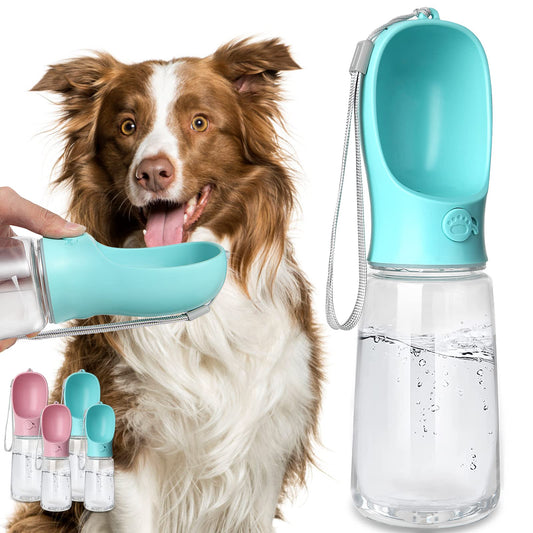 Kalimdor Botella de agua para perros, dispensador de agua portátil a prueba de fugas para cachorros con alimentador para mascotas, caminar al aire libre, senderismo, viajes, plástico de grado