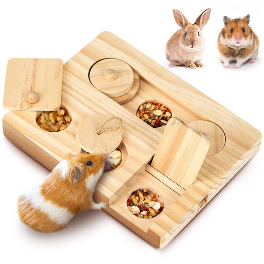 MWAOWM Guinea Pig Foraging Toys, 6 in 1 Hamsters Wooden Interactive Enrichment Toys, Treat Dispenser for Small Animal, for Rabbits, Bunny, Chinchillas, Rats and Gerbils
