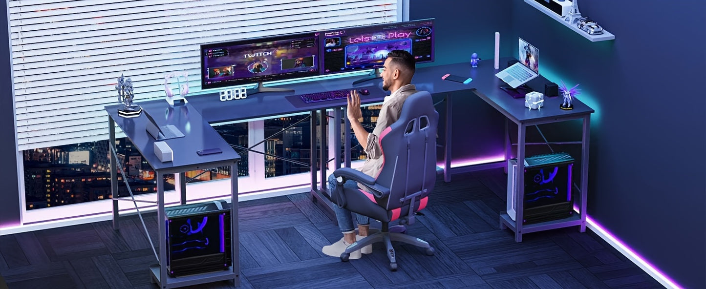 Versatile L-Shaped Desk- 49 Inches Reversible Design Desk With Storage And CPU Stand, Gamer-Friendly Workstation Desk For Bedroom, Modern Writing Desk, Work Desk For Home Office
