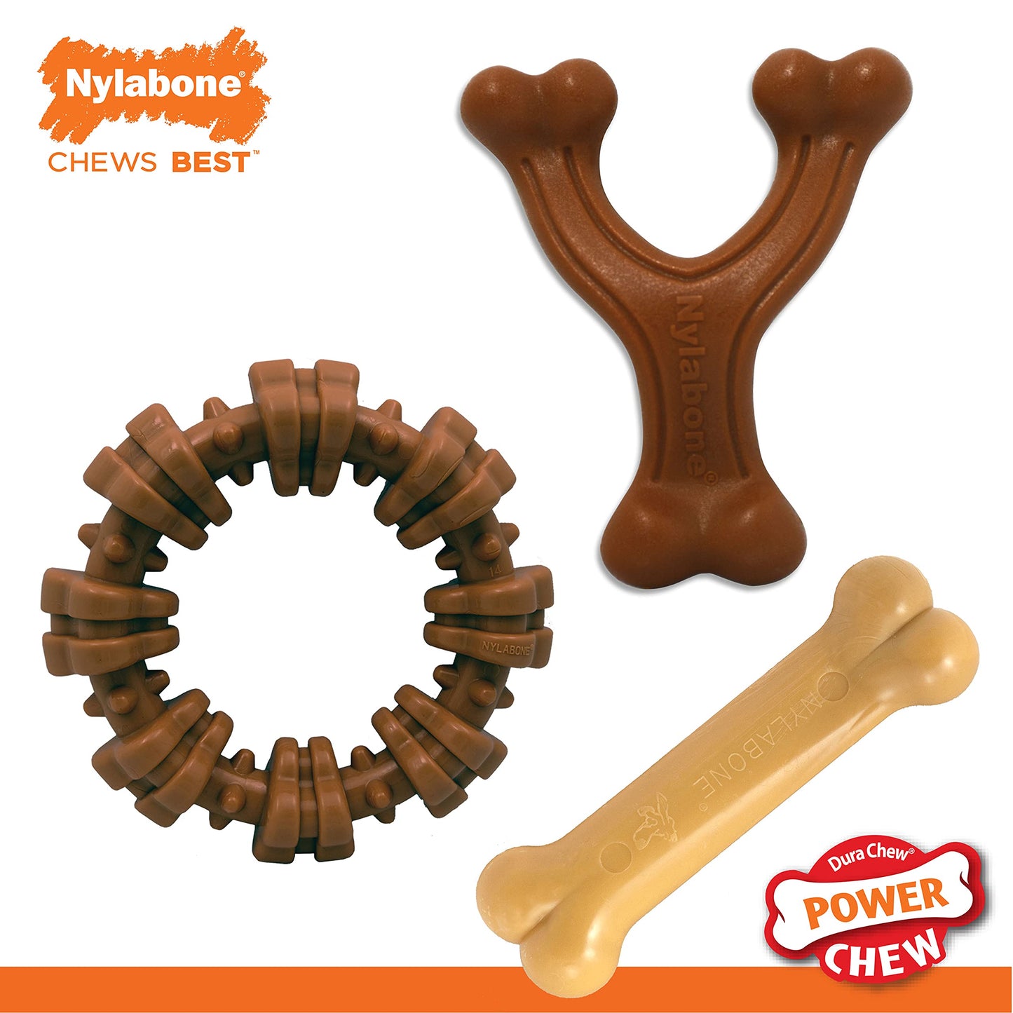 Nylabone Customer Favorites Power Chew Toy Bundle for Dogs, Indestructible Dog Toys for Aggressive Chewers, Pack of 3 Dog Toys, Flavor Medley, Small Dogs - Up to 25 lbs, 3 Pack