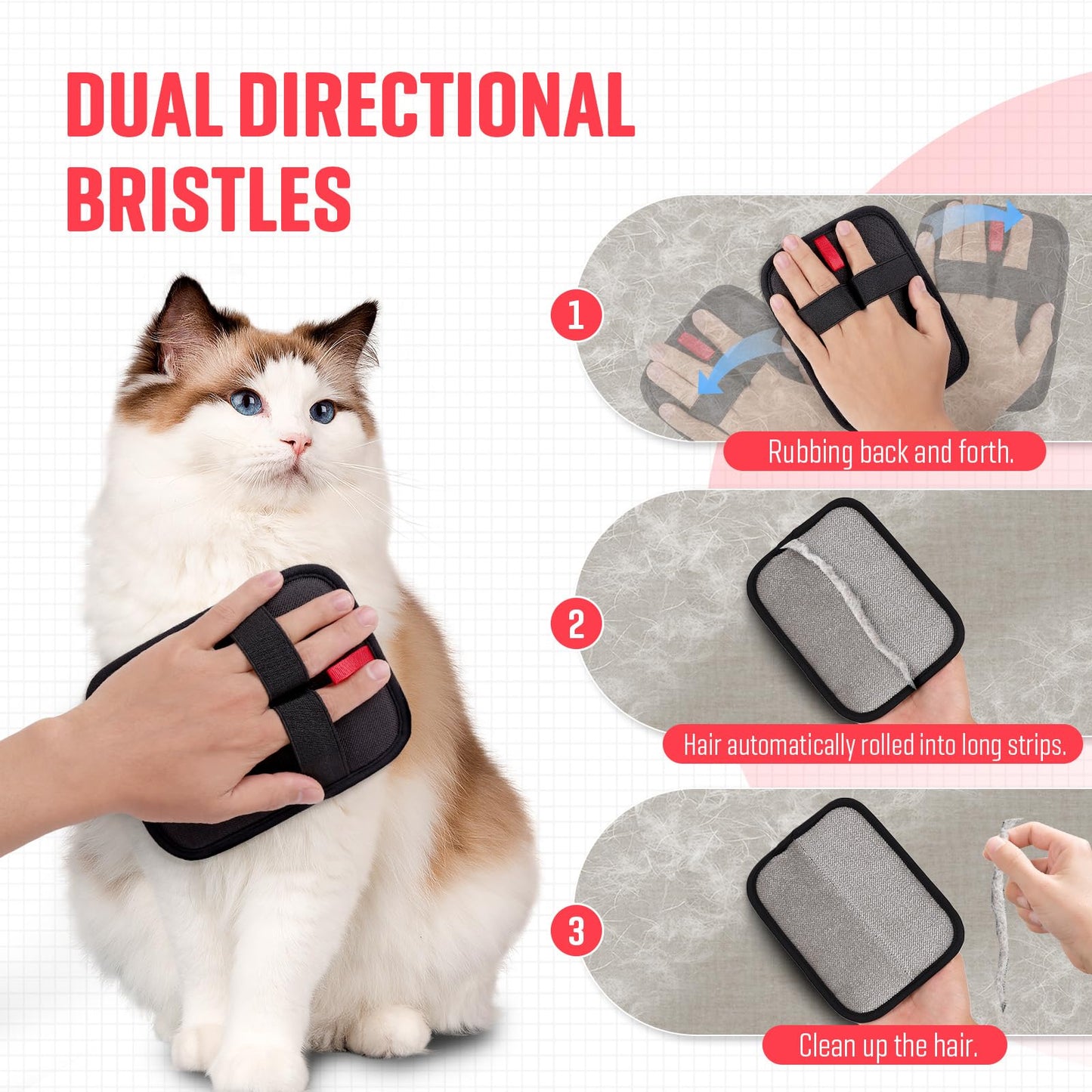 VerdeVilla Pet Hair Remover, Electrostatic Pet Hair Removal Gloves, Reusable Cat & Dog Hair Remover for Couch, Furniture, Carpet, Curtain, Upgraded Animal Fur Removal Tool, Cat Grooming Gloves-1 PCS