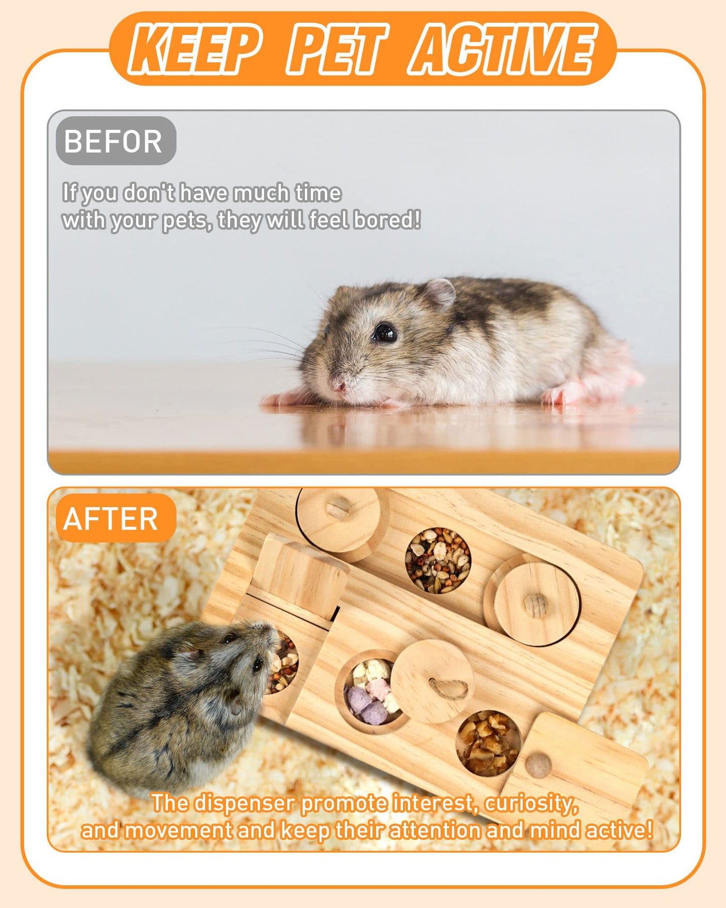 MWAOWM Guinea Pig Foraging Toys, 6 in 1 Hamsters Wooden Interactive Enrichment Toys, Treat Dispenser for Small Animal, for Rabbits, Bunny, Chinchillas, Rats and Gerbils