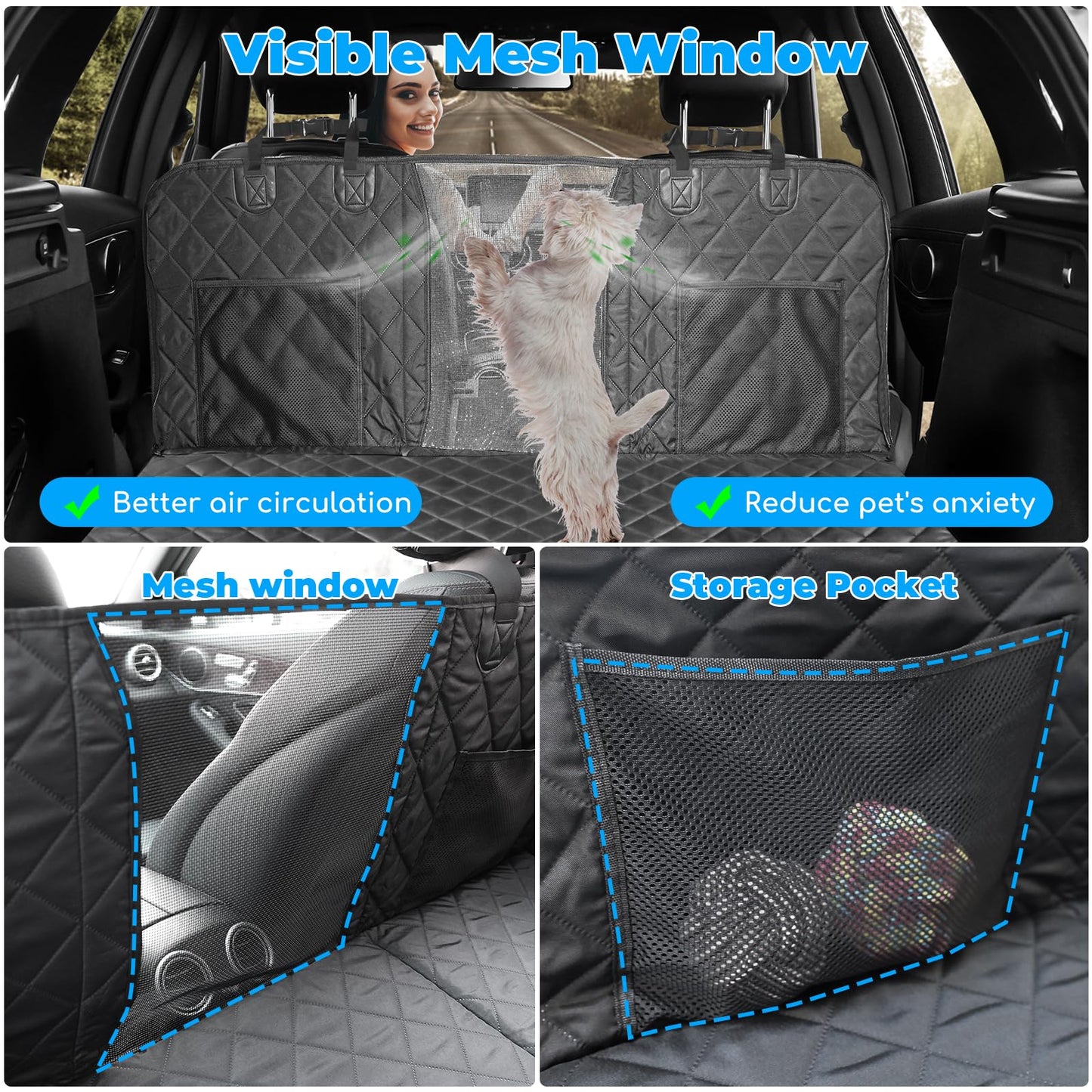 URPOWER Extensor de asiento trasero para perros – Funda de asiento de coche para perro con parte inferior dura que soporta 420 libras, hamaca impermeable para perros, cama para perros, SUV y camiones
