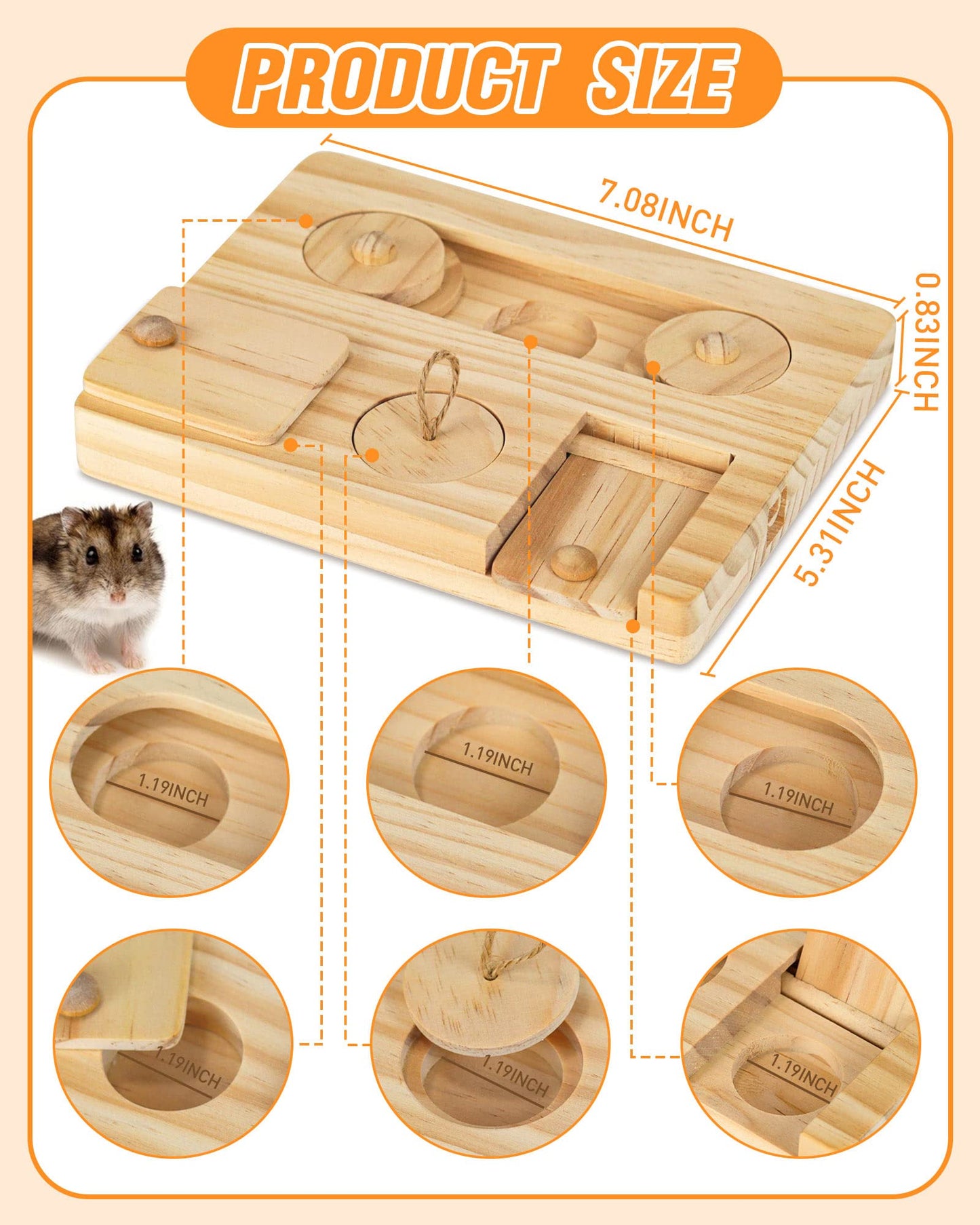 MWAOWM Guinea Pig Foraging Toys, 6 in 1 Hamsters Wooden Interactive Enrichment Toys, Treat Dispenser for Small Animal, for Rabbits, Bunny, Chinchillas, Rats and Gerbils