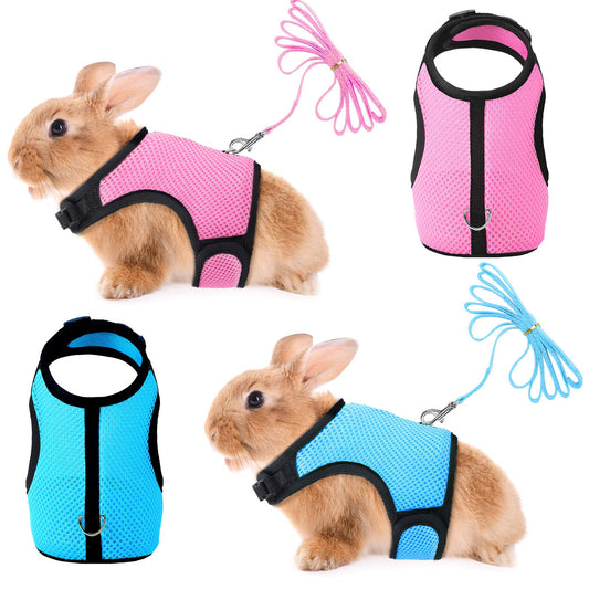 SATINIOR 2 Pieces Bunny Rabbit Harness with Leash Cute Adjustable Buckle Breathable Mesh Vest for Kitten Puppy Small Pets Animal Walking Accessories