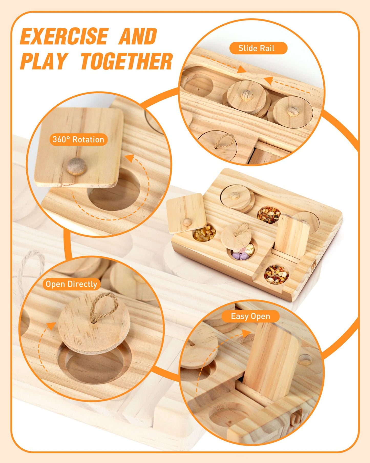 MWAOWM Guinea Pig Foraging Toys, 6 in 1 Hamsters Wooden Interactive Enrichment Toys, Treat Dispenser for Small Animal, for Rabbits, Bunny, Chinchillas, Rats and Gerbils
