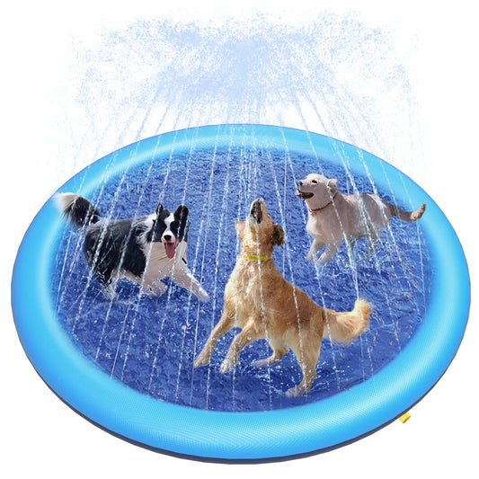 Peteast Alfombrilla de salpicaduras para perros y niños – Piscina antideslizante para perros grandes, 0.023 in de grosor, duradera alfombra de juego de agua al aire libre, juguete de aspersor