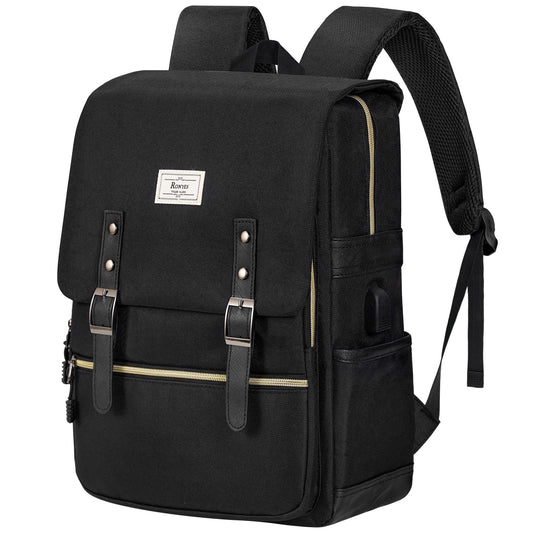 Bolsa universitaria unisex para laptop de hasta 15.6 pulgadas, mochila escolar impermeable, mochila escolar (AllBlackWithUSB)