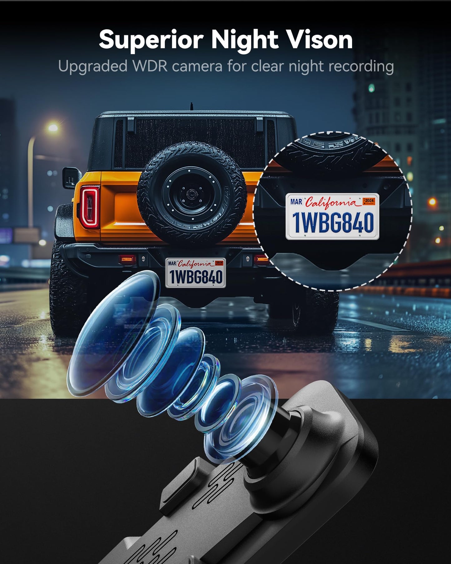 WOLFBOX G840S - Cámara de respaldo con espejo 4K de 12 pulgadas, espejo retrovisor inteligente WiFi de 5.8 GHz para automóviles y camiones, cámaras duales de visión frontal y trasera, visión nocturna