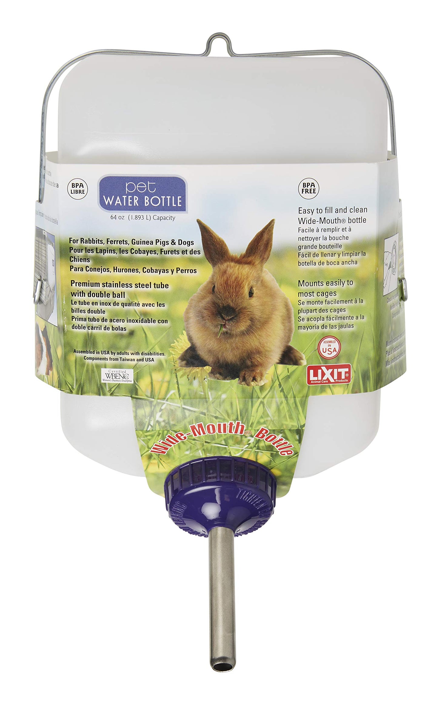 Lixit Widemouth Cage Water Bottles for Rabbits, Ferrets, Guinea Pigs, Rats and Other Small Animals. (White, 64 Ounce)