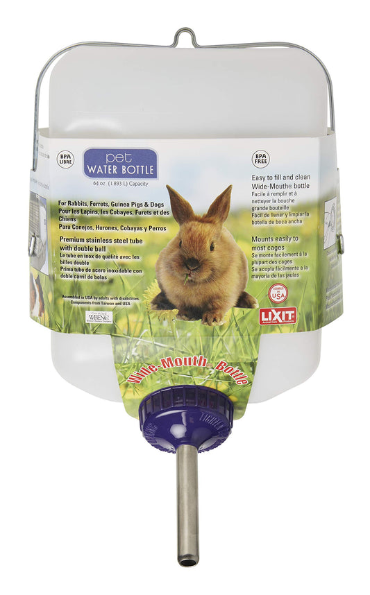 Lixit Widemouth Cage Water Bottles for Rabbits, Ferrets, Guinea Pigs, Rats and Other Small Animals. (White, 64 Ounce)