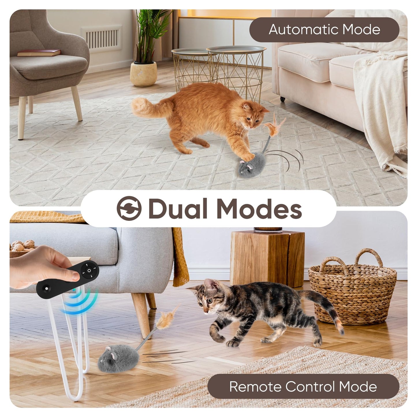 Pawingcat Remote Control Cat Toy Rechargeable Cat Mouse Toy Automatic Interactive Cat Toys for Indoor Cats Toy with 3-Speed Adjustment and 4 Directions