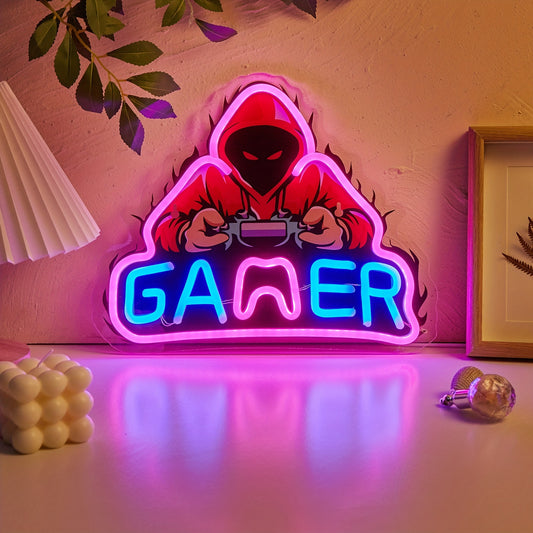 Gamer Neon LED Sign - USB-Powered, Single Color, Wall/Table Decor for Versatile Settings