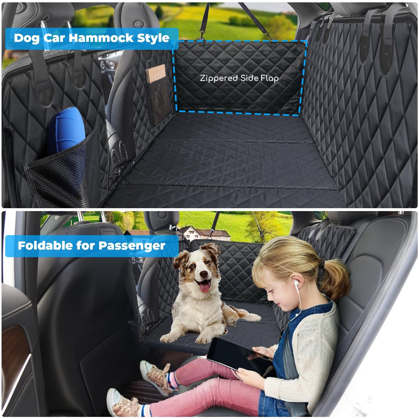 URPOWER Extensor de asiento trasero para perros – Funda de asiento de coche para perro con parte inferior dura que soporta 420 libras, hamaca impermeable para perros, cama para perros, SUV y camiones