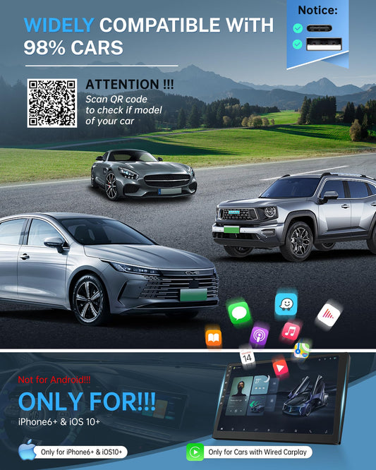 Adaptador inalámbrico CarPlay para iPhone de Apple (actualizado 2024), conexión sin costuras multiusuario para convertir adaptador de juego de automóvil con cable a inalámbrico, sin latencia