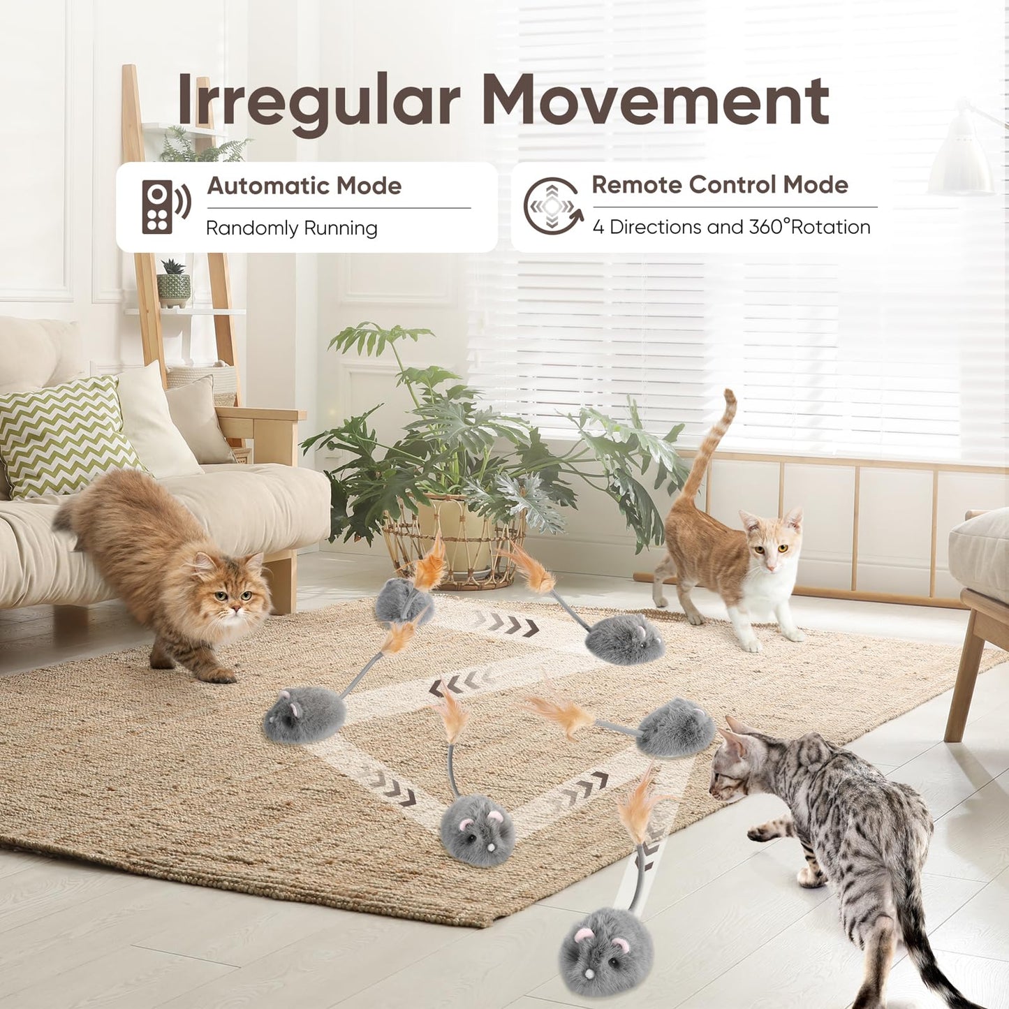Pawingcat Remote Control Cat Toy Rechargeable Cat Mouse Toy Automatic Interactive Cat Toys for Indoor Cats Toy with 3-Speed Adjustment and 4 Directions