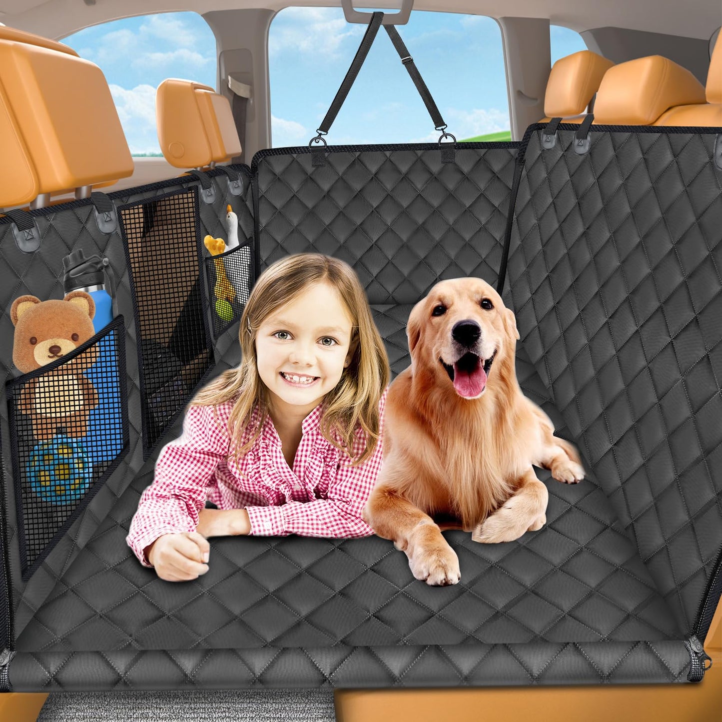 URPOWER Extensor de asiento trasero para perros – Funda de asiento de coche para perro con parte inferior dura que soporta 420 libras, hamaca impermeable para perros, cama para perros, SUV y camiones
