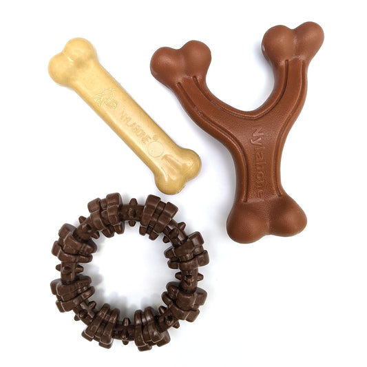 Nylabone Customer Favorites Power Chew Toy Bundle for Dogs, Indestructible Dog Toys for Aggressive Chewers, Pack of 3 Dog Toys, Flavor Medley, Small Dogs - Up to 25 lbs, 3 Pack