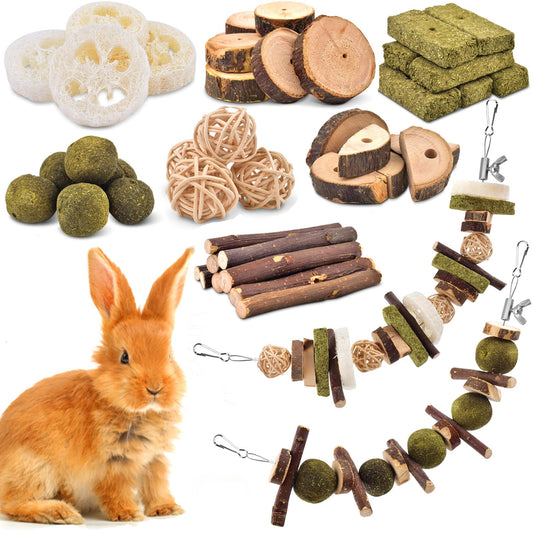 KATUMO Rabbit Chew Toys, 74 PCS DIY Hamster Chew Kit Bunny Teeth Care Molar Toys Ideal for Rabbit, Guinea Pig, Chinchilla, Hamster, Squirrel, Gerbils Etc Small Rodent Pets' Teeth Grinding