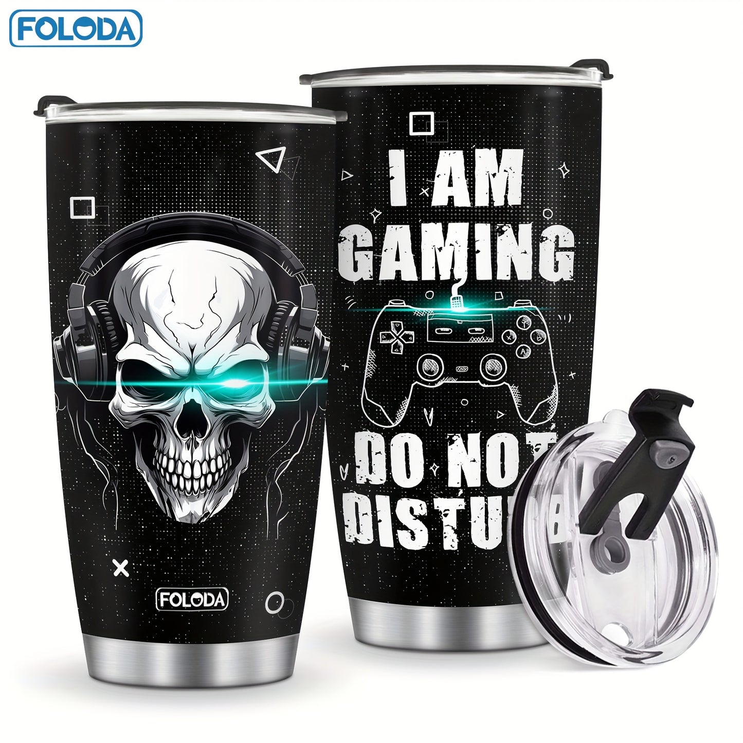 Foloda 1pc Skull Gamepad Gamer Gifts, Gaming Gifts, Gamer Gift Ideas, Christmas Birthday Gifts for Gamers, Cool Gamer Gifts for Men Teen Boys Girls Boyfriend, Game Cups, Gifts for Game Lovers Stainless Steel Tumbler with Lid