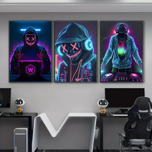 3-Piece Set Art Deco Classic Modern Gamer Wall Art Posters, Unframed Canvas Prints for Gaming Room, Home Office, Bedroom, Indoor and Outdoor Decor, Letter Print & Abstract DJ, High-Quality Ink 15.7x23.6 inches