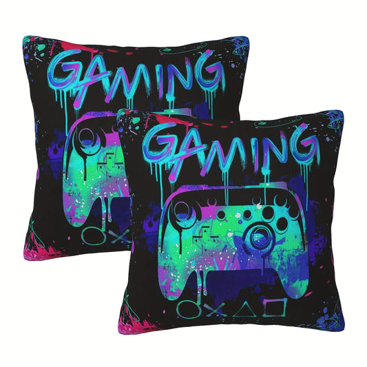 Buy 1 Get 1 Free, total of 2 pcs Soft & Cozy Short Plush Gaming Pillows 18x18 - Vibrant Gamer Pillow Covers for Teen Boys, Game Room Decor, Gaming Room Accents, Comfortable Couch Pillows - No Pillow Core Included