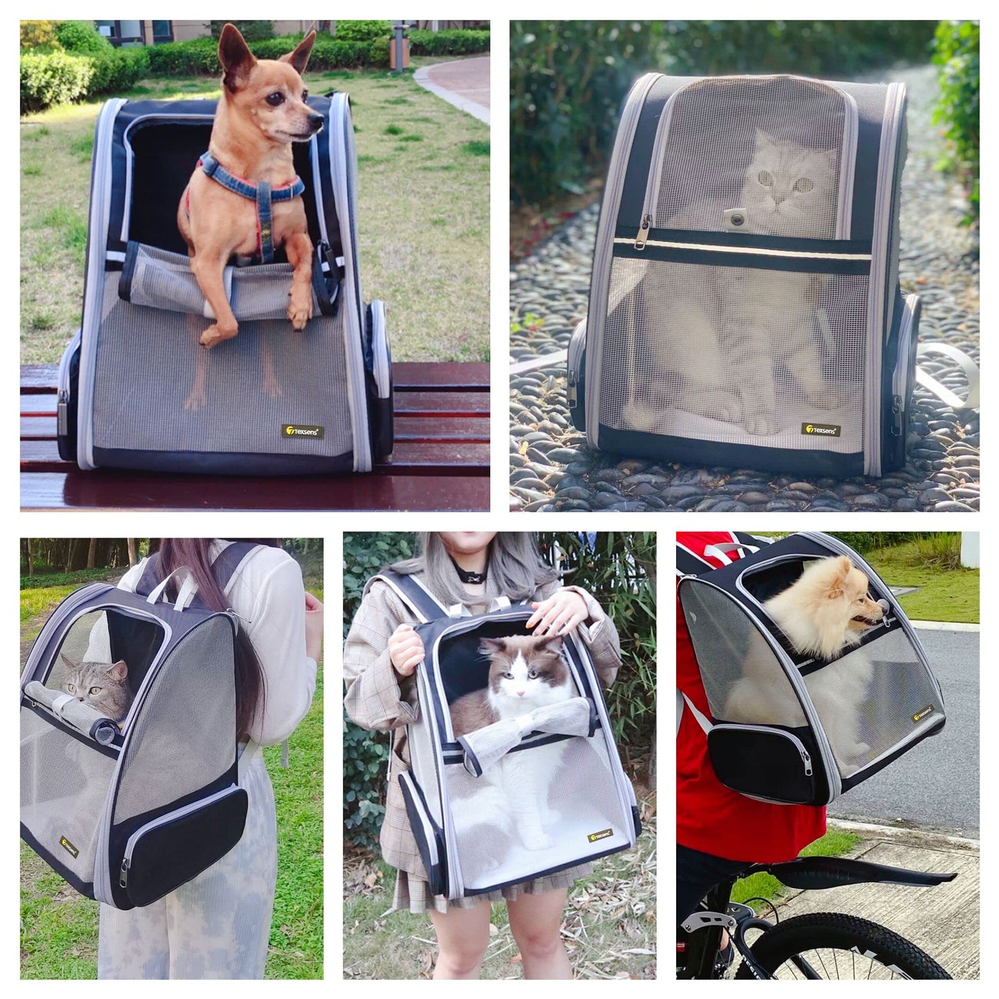Texsens Innovadora mochila de burbujas Traveler para gatos y perros (negro)
