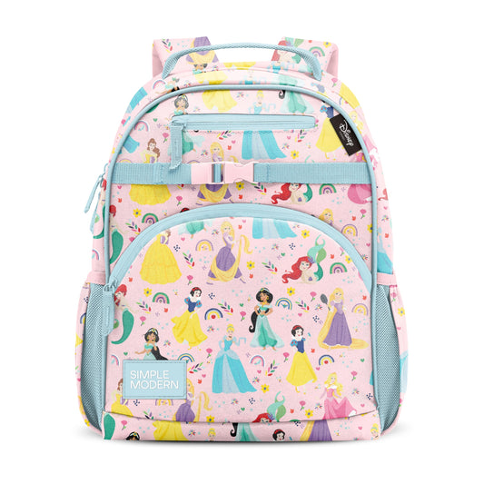Simple Modern Mochila mediana de Disney para niños y niñas escolares | Mochila infantil de jardín de infantes | Colección Fletcher | Niños - 15 pulgadas de alto | Arcoiris princesa