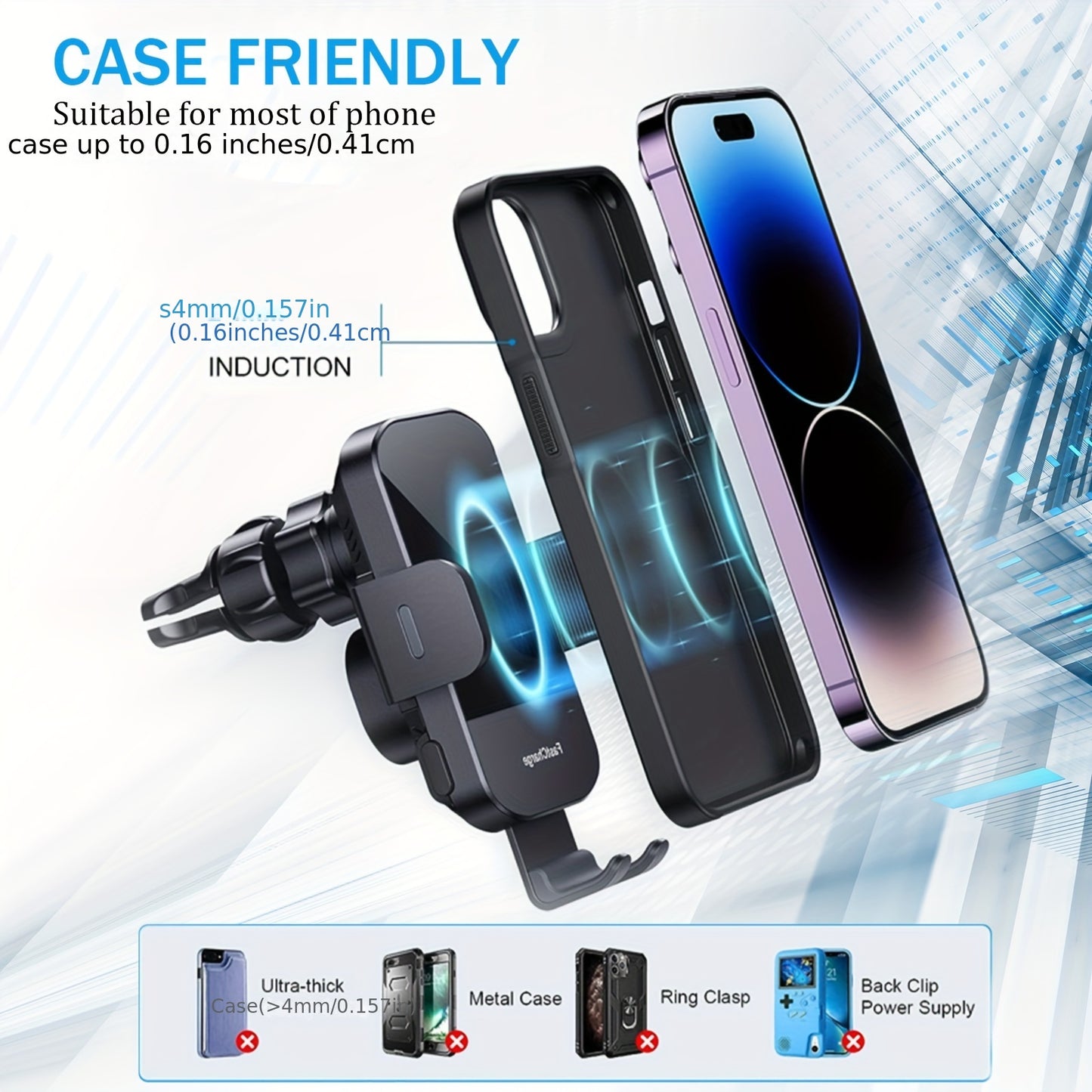 15W Rapid Wireless Car Charger, Automatic Clamping, Adjustable Phone Holder for Hands-Free Driving - Universal Compatibility with iPhone 15, 14, 13, 12, 11 Pro Max, Xs, Galaxy S24 Ultra, S23, S22, S21, S20, S10+