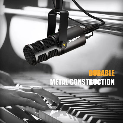 Maono USB/XLR Micrófono dinámico profesional Todo de metal con ganancia de silencio de un toque Conector para auriculares y control de volumen para Podcasting Live Streaming Youtube  PD400X