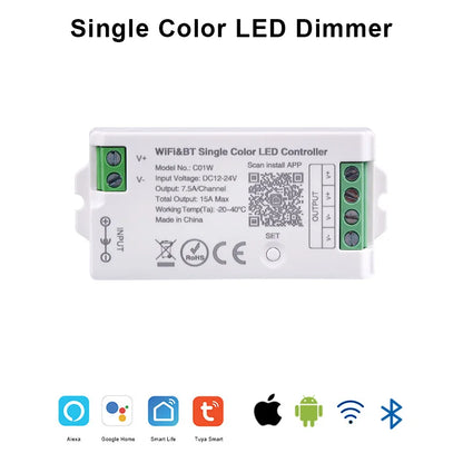 Tuya WiFi LED controlador Alexa Google Home Control de voz RGB RGBW CCT tira de LED controlador inteligente aplicación BT RF remoto 2,4G DC12V-24V
