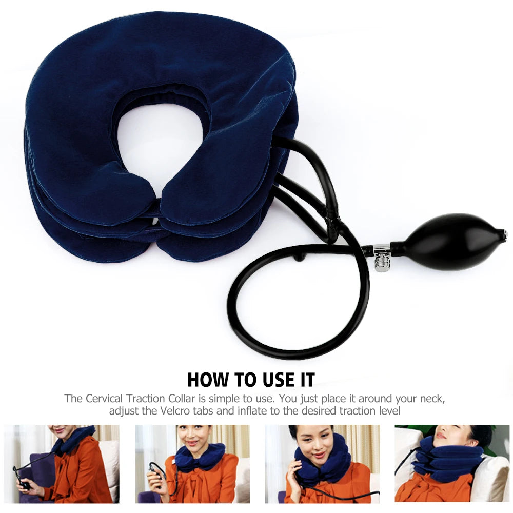 Collar Cervical de aire, Collar inflable, masajeador de tracción para el cuello, terapia de vértebra, alivio del dolor, almohada de 3 capas, masajeador para el cuidado de la salud