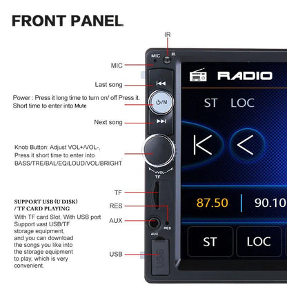 Podofo 2 din Radio de coche 7 "HD Autoradio reproductor Multimedia 2DIN pantalla táctil Auto audio estéreo de coche MP5 Bluetooth USB TF FM cámara