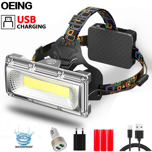 Linterna Frontal COB de 11000LM, linterna de cabeza potente recargable, 3 modos, resistente al agua, batería 18650, luz Frontal para pesca y Camping