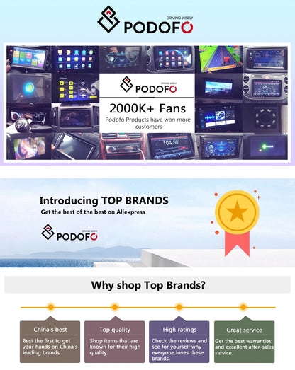 Podofo 2 din Radio de coche 7 "HD Autoradio reproductor Multimedia 2DIN pantalla táctil Auto audio estéreo de coche MP5 Bluetooth USB TF FM cámara