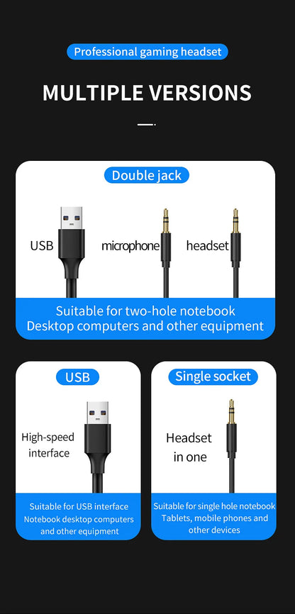 G58 G60 auriculares para juegos 7,1 estéreo SVirtual envolvente bajo auriculares con micrófono luz LED para ordenador PC Gamer plegable