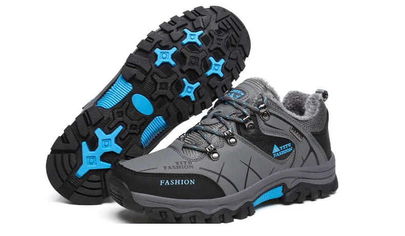 Botas de nieve de invierno de marca para hombre, zapatillas de deporte de cuero impermeables, botas muy cálidas para hombre, Botas de senderismo para exteriores, zapatos de trabajo, talla 39-47