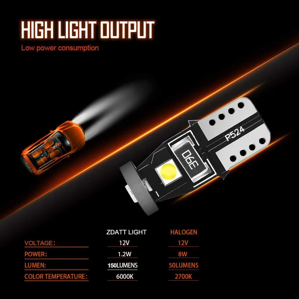 Zdatt-luces Led superbrillantes para aparcamiento de coche, lámpara de lectura, T10, W5W, Canbus, W5W, 168, 194, 10 unidades