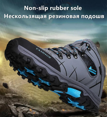 Botas de nieve de invierno de marca para hombre, zapatillas de deporte de cuero impermeables, botas muy cálidas para hombre, Botas de senderismo para exteriores, zapatos de trabajo, talla 39-47