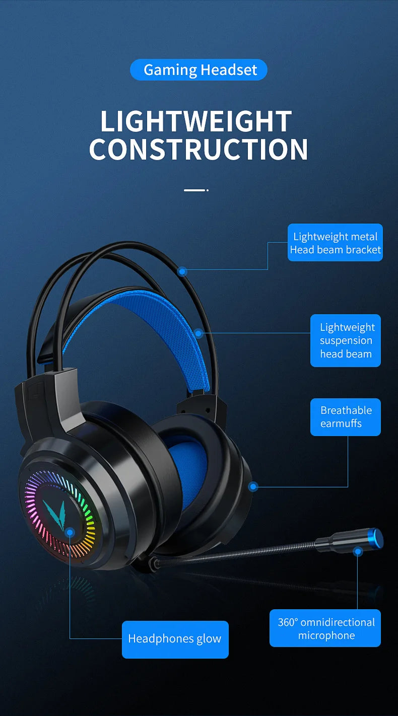 G58 G60 auriculares para juegos 7,1 estéreo SVirtual envolvente bajo auriculares con micrófono luz LED para ordenador PC Gamer plegable