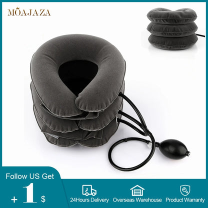 Collar Cervical de aire, Collar inflable, masajeador de tracción para el cuello, terapia de vértebra, alivio del dolor, almohada de 3 capas, masajeador para el cuidado de la salud