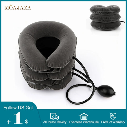 Collar Cervical de aire, Collar inflable, masajeador de tracción para el cuello, terapia de vértebra, alivio del dolor, almohada de 3 capas, masajeador para el cuidado de la salud