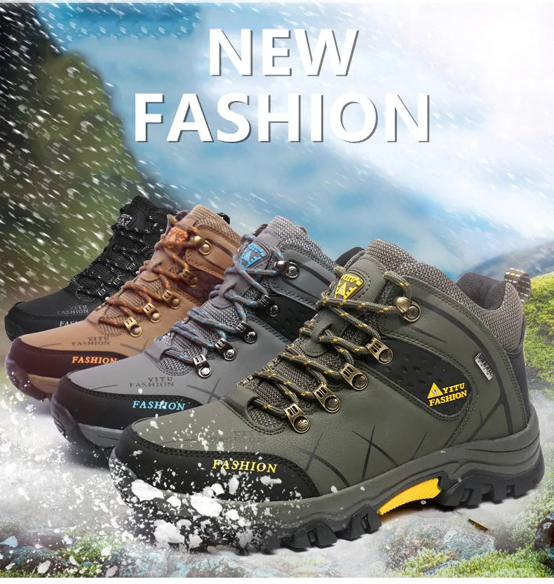 Botas de nieve de invierno de marca para hombre, zapatillas de deporte de cuero impermeables, botas muy cálidas para hombre, Botas de senderismo para exteriores, zapatos de trabajo, talla 39-47