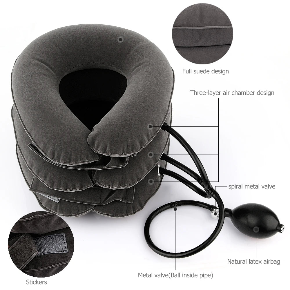 Collar Cervical de aire, Collar inflable, masajeador de tracción para el cuello, terapia de vértebra, alivio del dolor, almohada de 3 capas, masajeador para el cuidado de la salud
