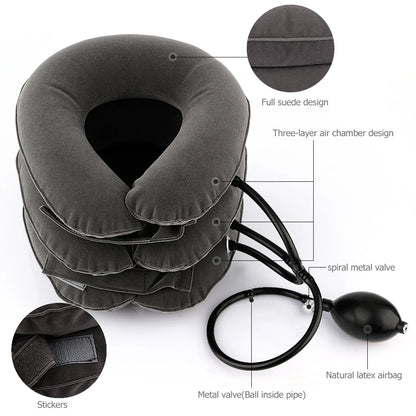 Collar Cervical de aire, Collar inflable, masajeador de tracción para el cuello, terapia de vértebra, alivio del dolor, almohada de 3 capas, masajeador para el cuidado de la salud