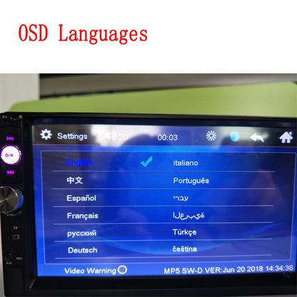 Podofo 2 din Radio de coche 7 "HD Autoradio reproductor Multimedia 2DIN pantalla táctil Auto audio estéreo de coche MP5 Bluetooth USB TF FM cámara
