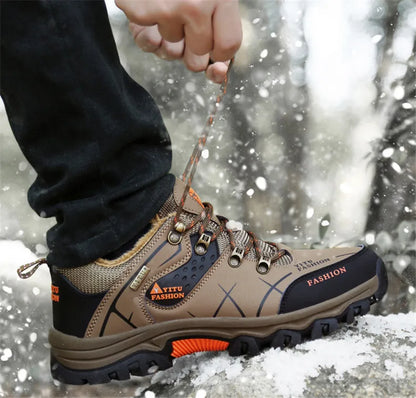 Botas de nieve de invierno de marca para hombre, zapatillas de deporte de cuero impermeables, botas muy cálidas para hombre, Botas de senderismo para exteriores, zapatos de trabajo, talla 39-47