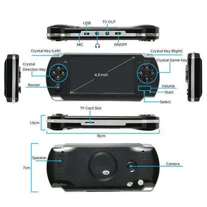 Consola de juegos portátil X6, pantalla de 4,3 pulgadas, reproductor mp4, reproductor MP5, 8GB reales, soporte para juegos psp, cámara, vídeo, e-book