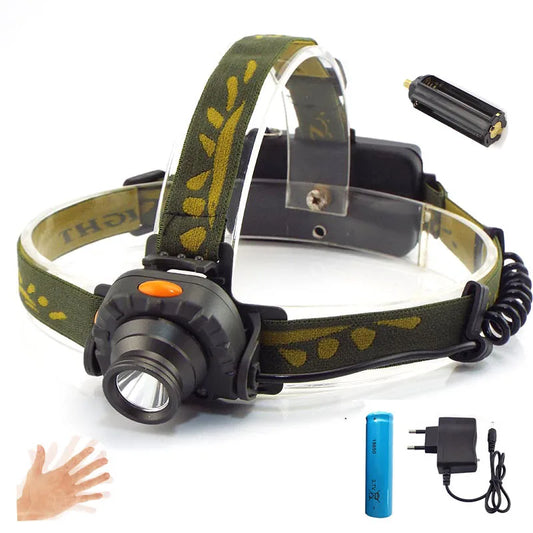 Lámpara de cabeza LED con Sensor, linterna frontal, zoom, mini linterna frontal, batería de 18650 o AAA
