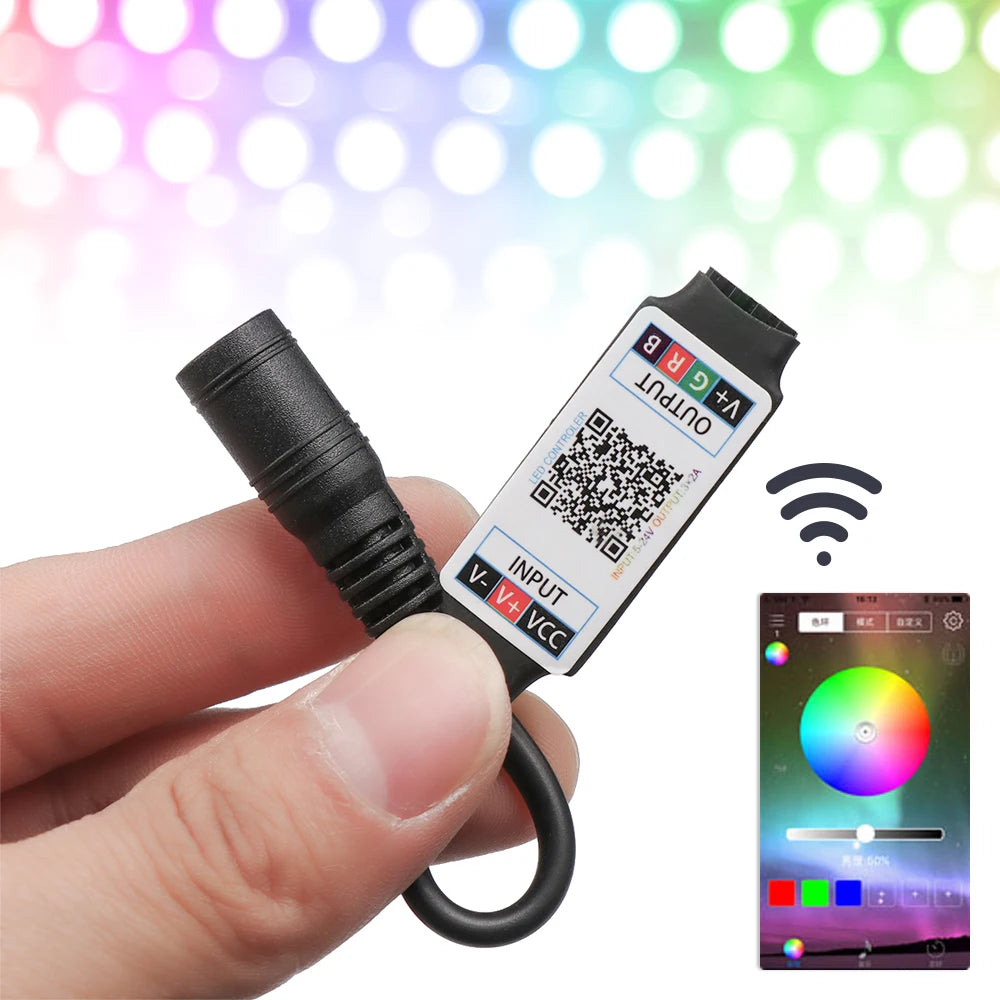 Mini tira de luces LED con Bluetooth, controlador de luz RGB, inalámbrico, Control de teléfono inteligente, cc 5-24V 6A para RGB 3528 5050, accesorios diarios